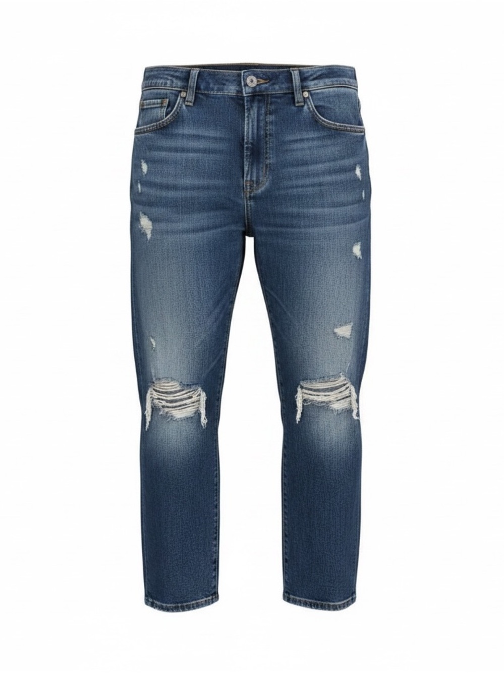 Current/Elliott Women's Blue Distressed Straight Jeans